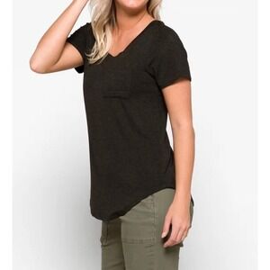 Market &‎ Spruce Womens V Neck Pocket T Shirt Knit Top Tee Relaxed Charcoal Med